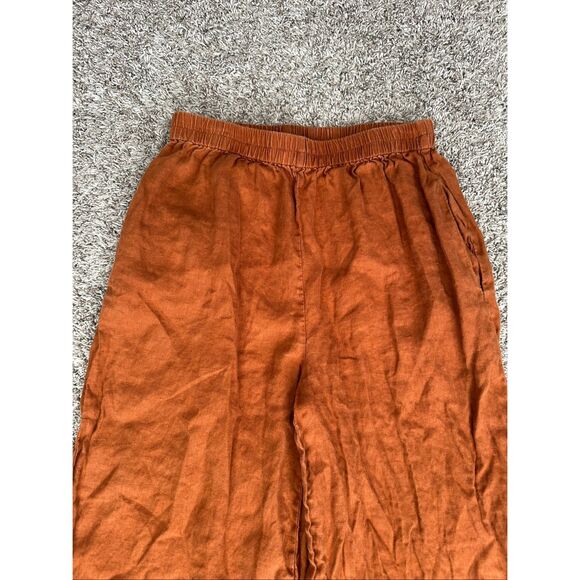 lintico 100% linen wide leg cropped pull on pants burnt orange lagenlook flowy M - Picture 12 of 12
